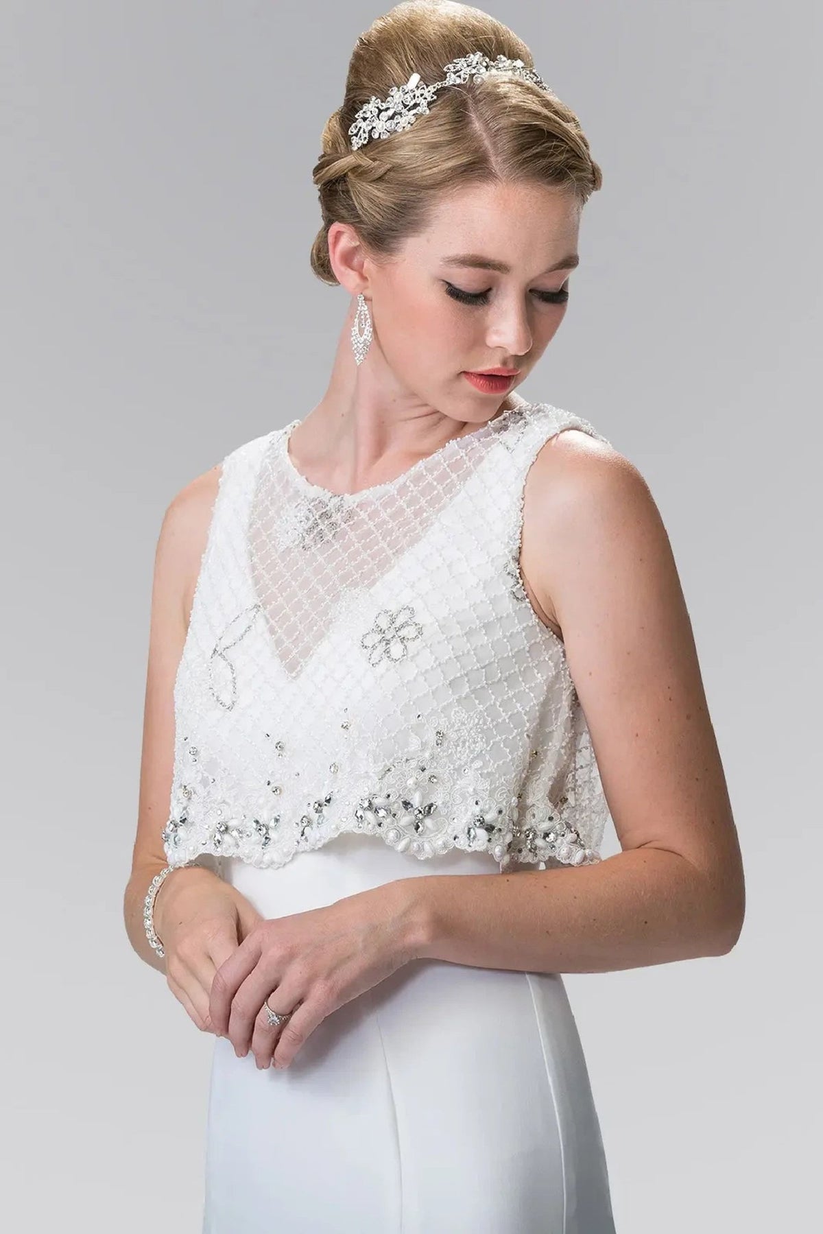 White beading embellished formal dress back bodice detail