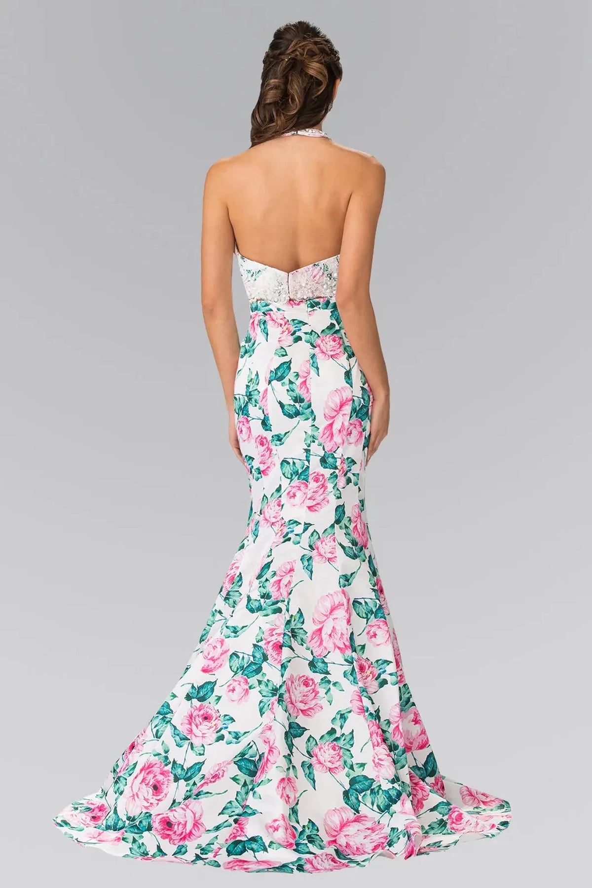 White prom evening dress full back with open back