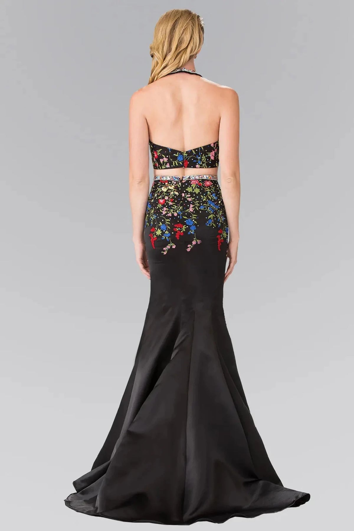 Black prom evening dress full back with open back