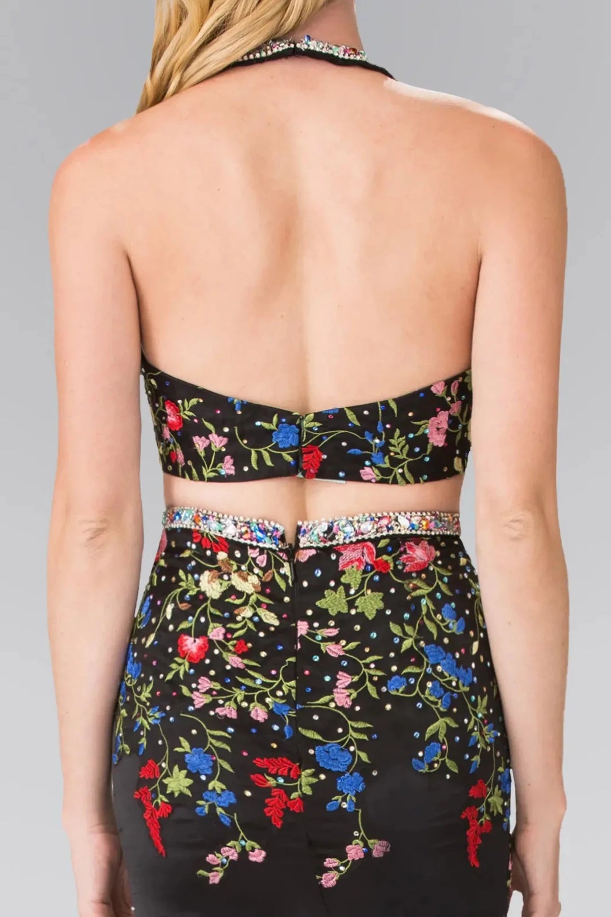 Black prom evening dress mermaid skirt detail