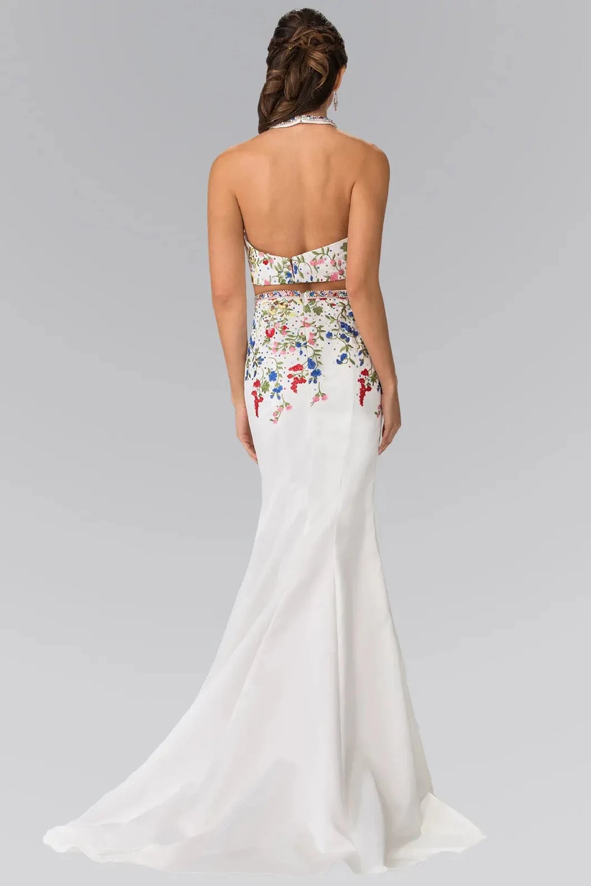 White prom evening dress full back with open back