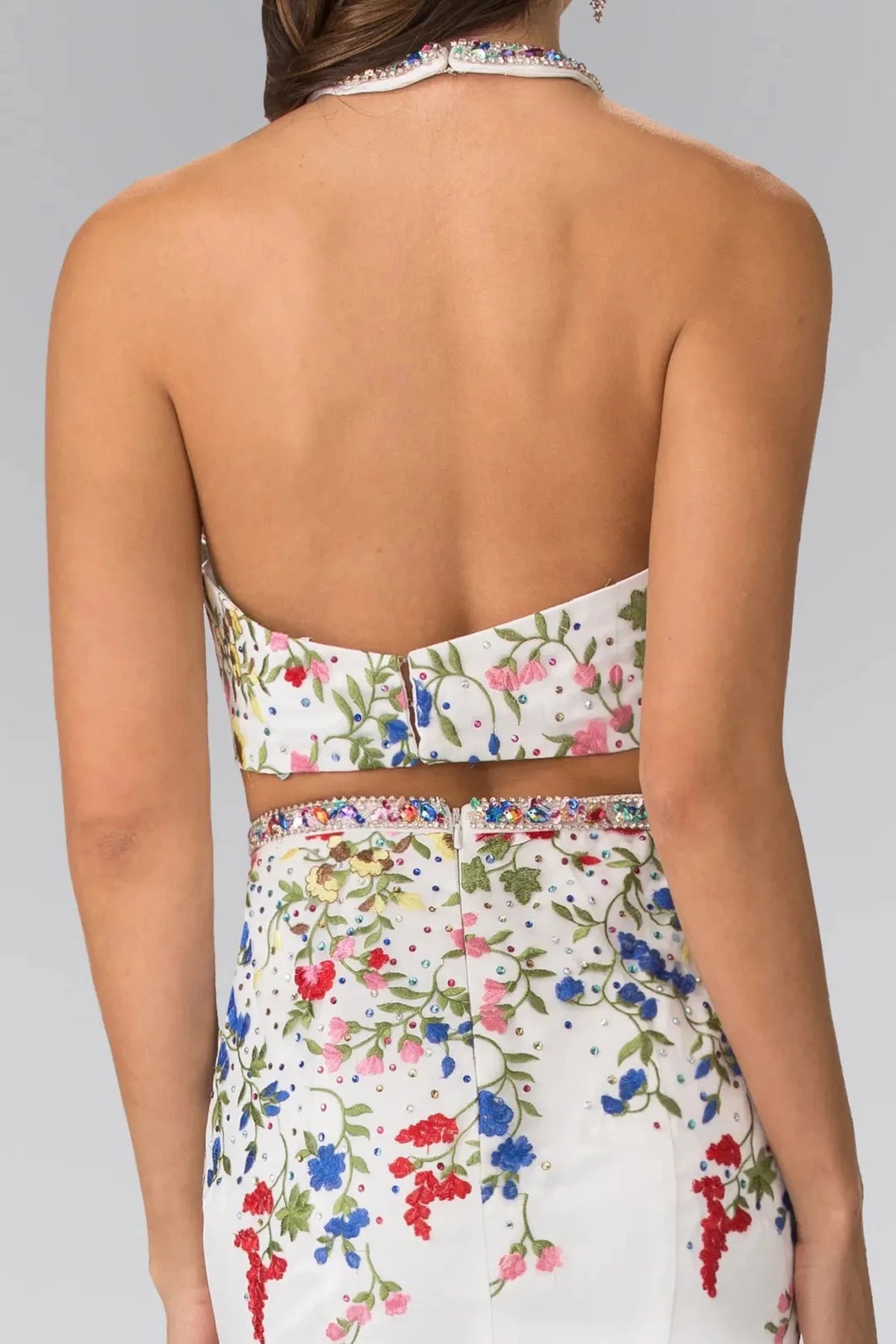 White prom evening dress mermaid skirt detail