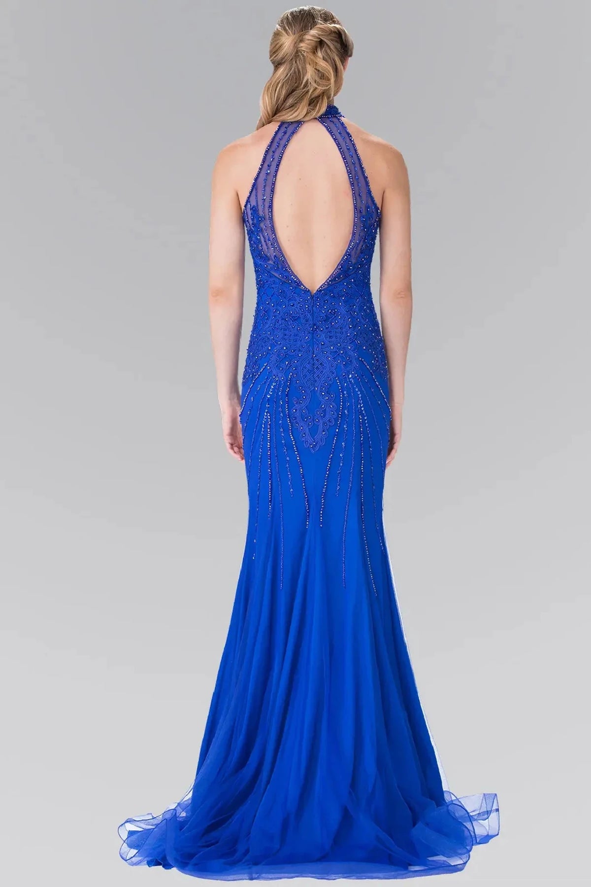 Royal Blue prom evening dress full back with open back