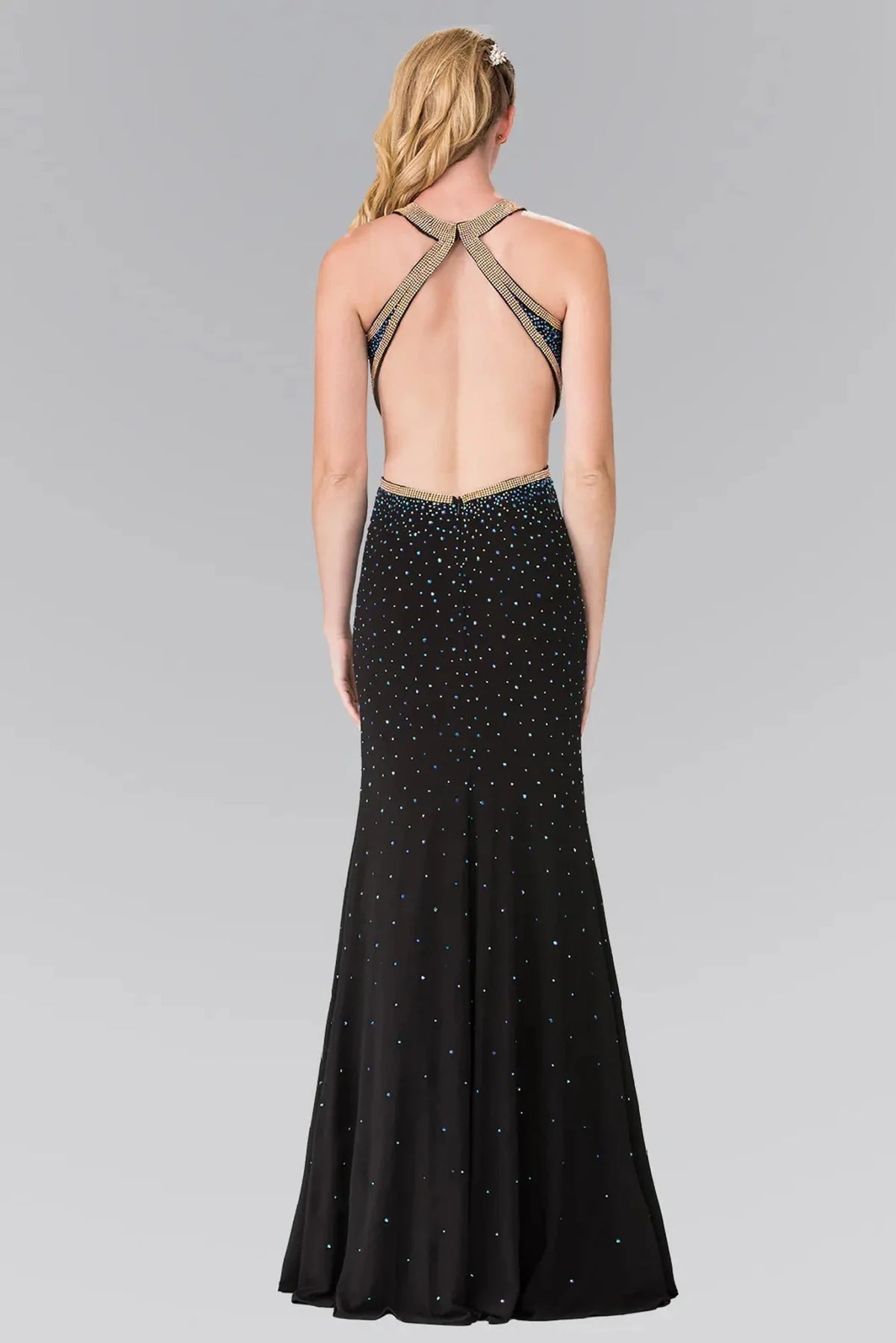 Black prom evening dress full back with open back