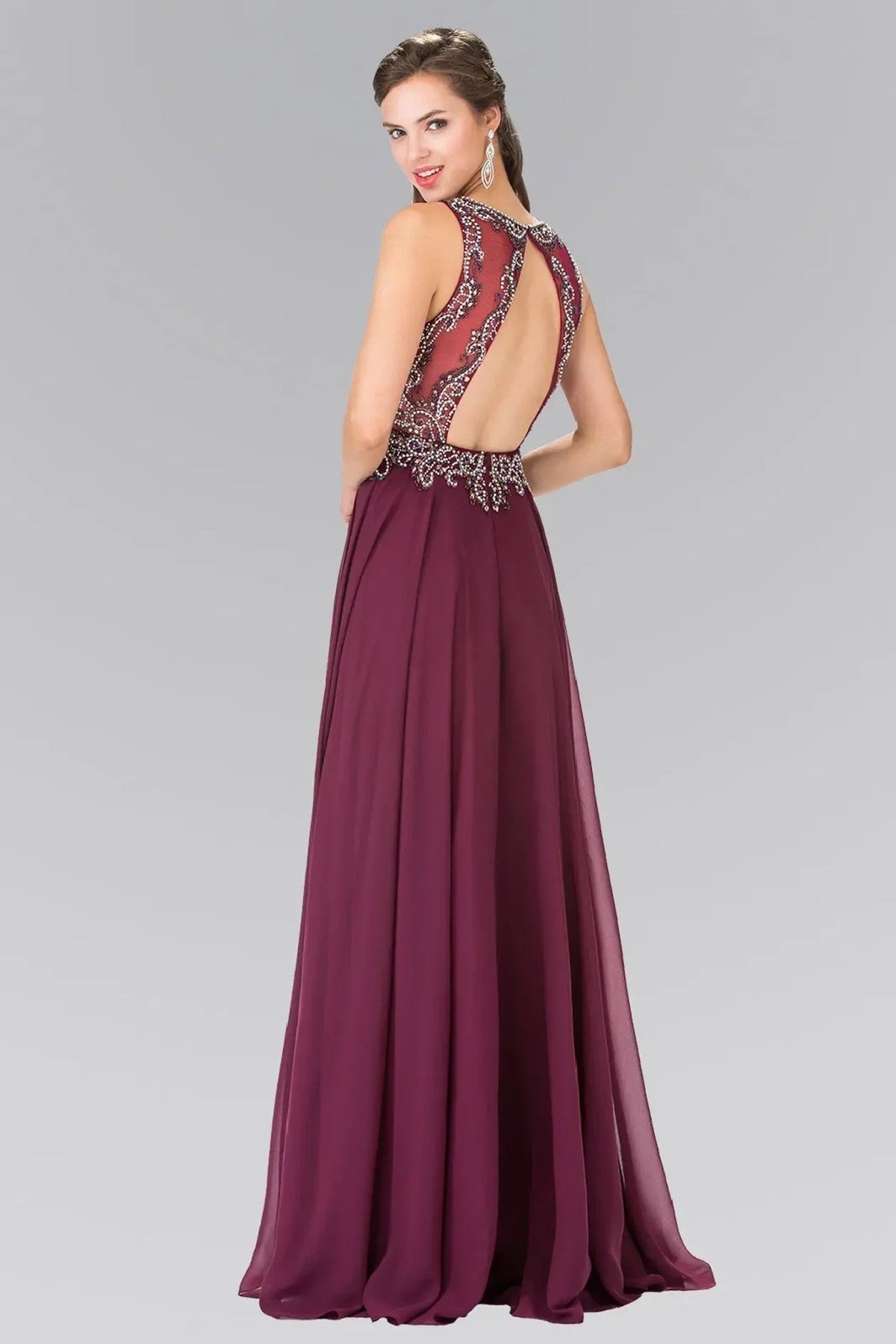Eggplant beading embellished sequins formal dress side detail