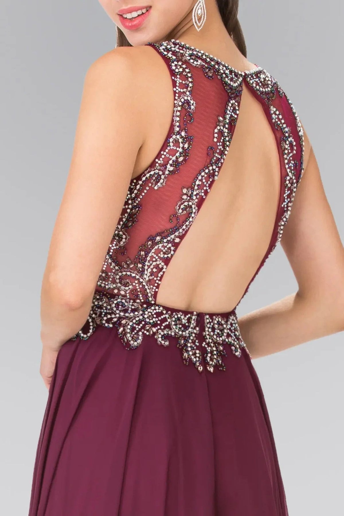 Eggplant beading embellished sequins formal dress full back view