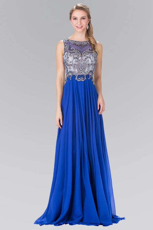 Skirt detail shows royal Blue beading embellished sequins formal dress skirt detail.
