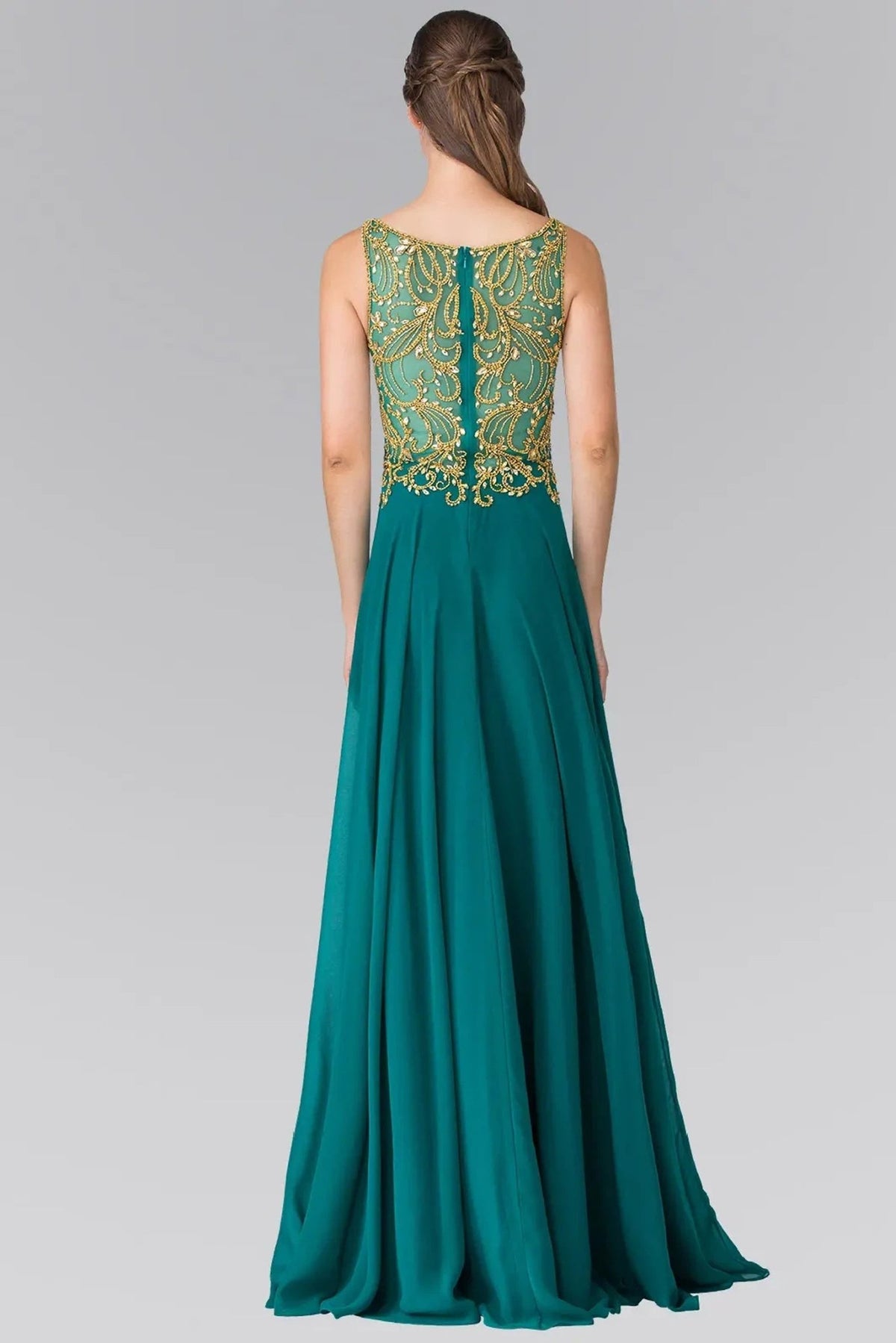 Green beading sequins formal dress side detail
