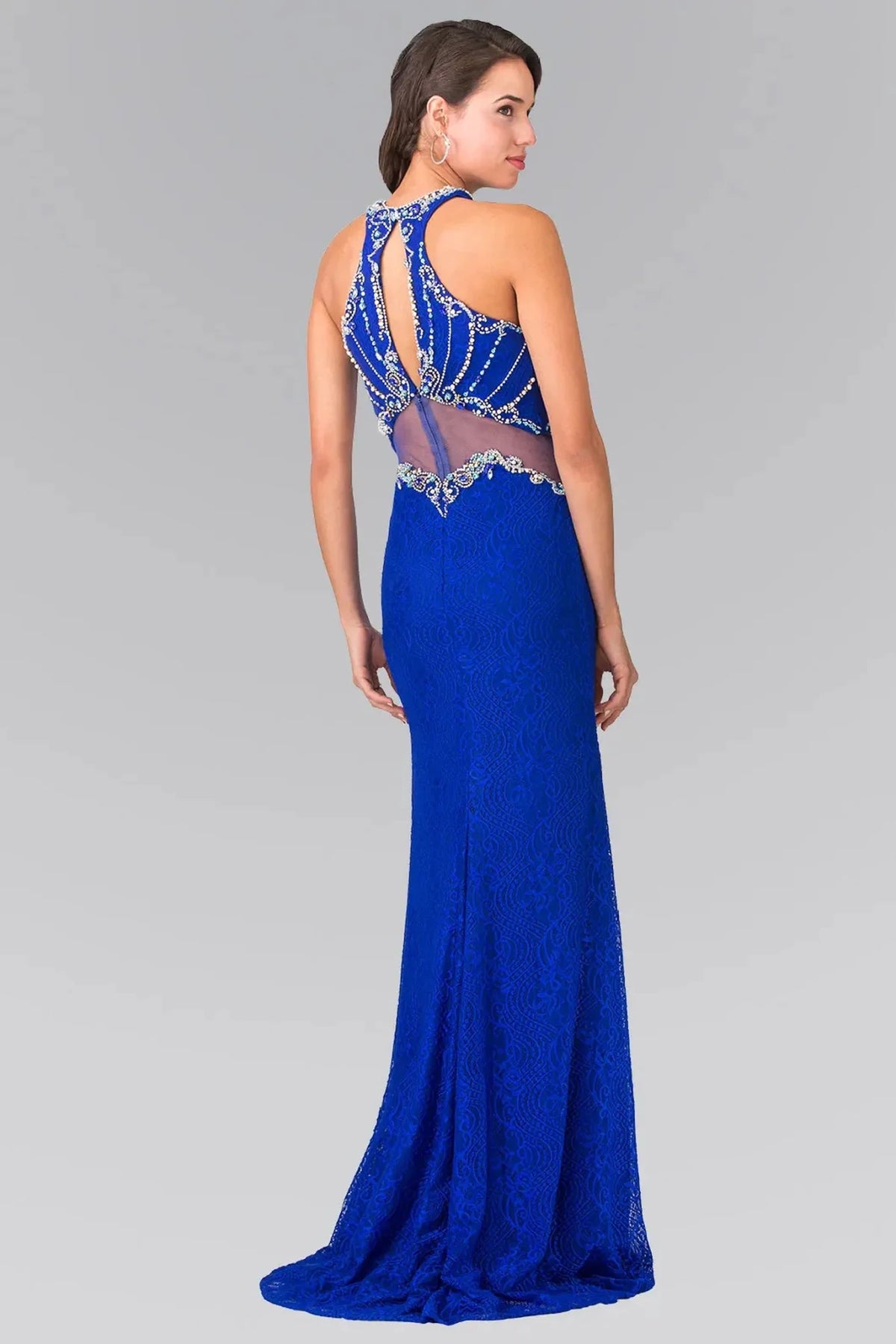 Royal Blue prom evening dress full back with back detail