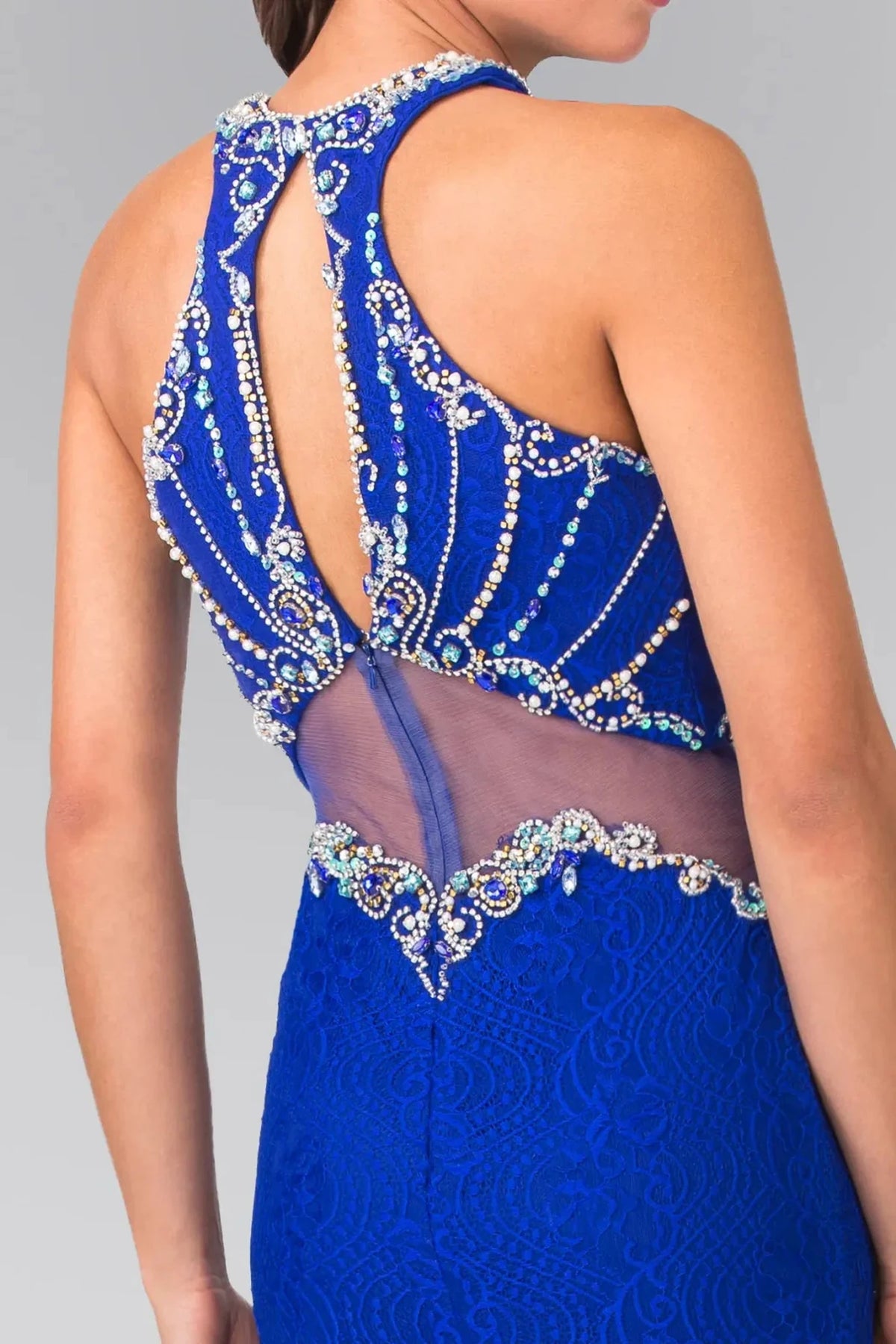 Royal Blue prom evening dress mermaid skirt detail
