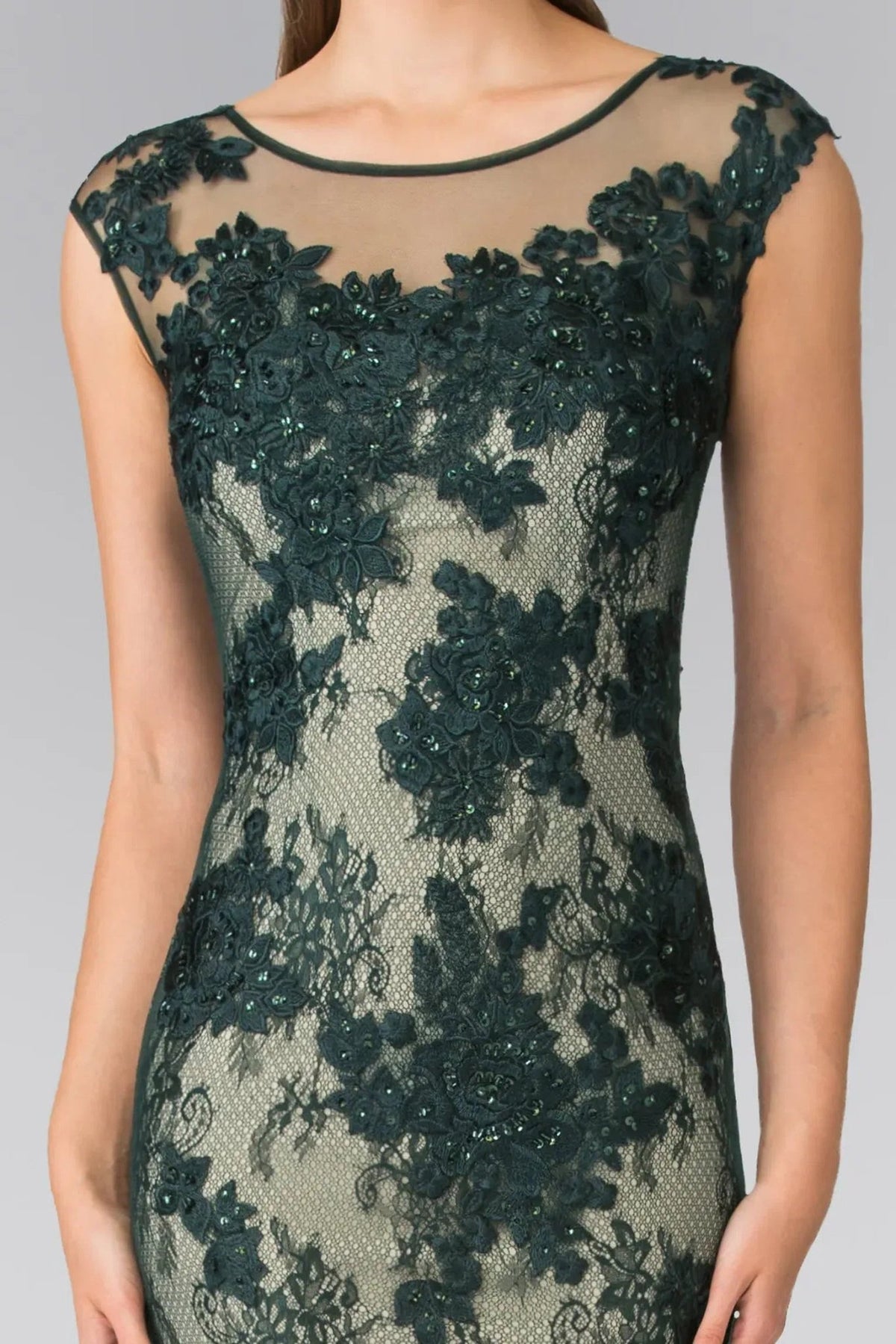 Green beading embroidery floral formal dress skirt detail