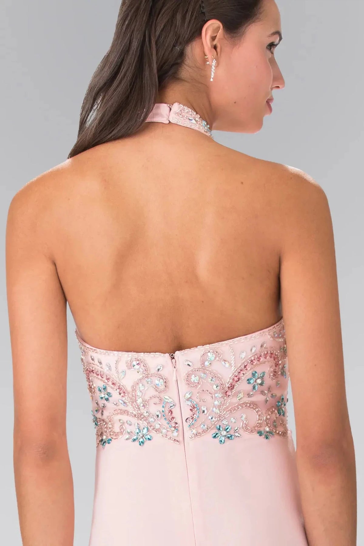 Blush prom evening dress mermaid skirt detail