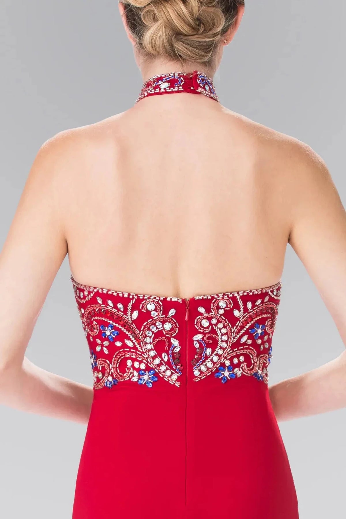 Red prom evening dress mermaid skirt detail