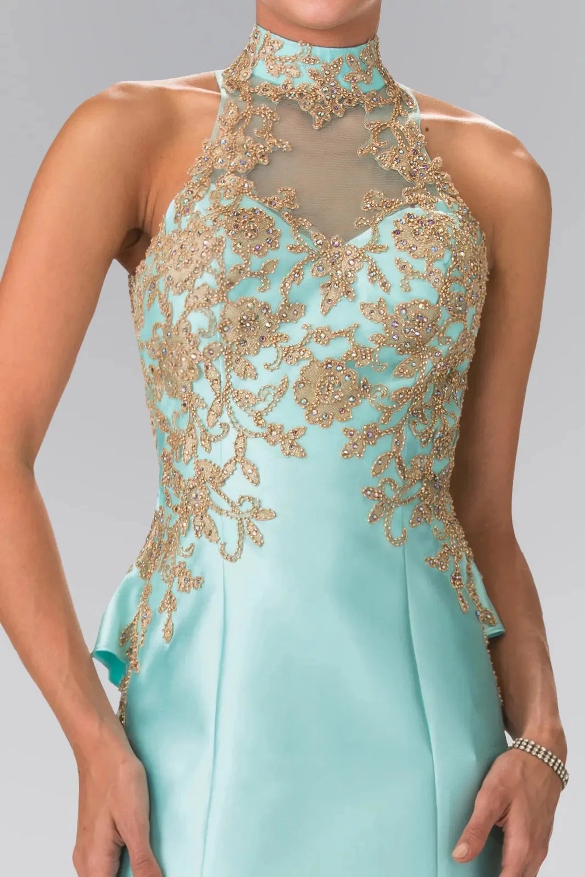Tiffany high neck prom evening dress upper front with beads