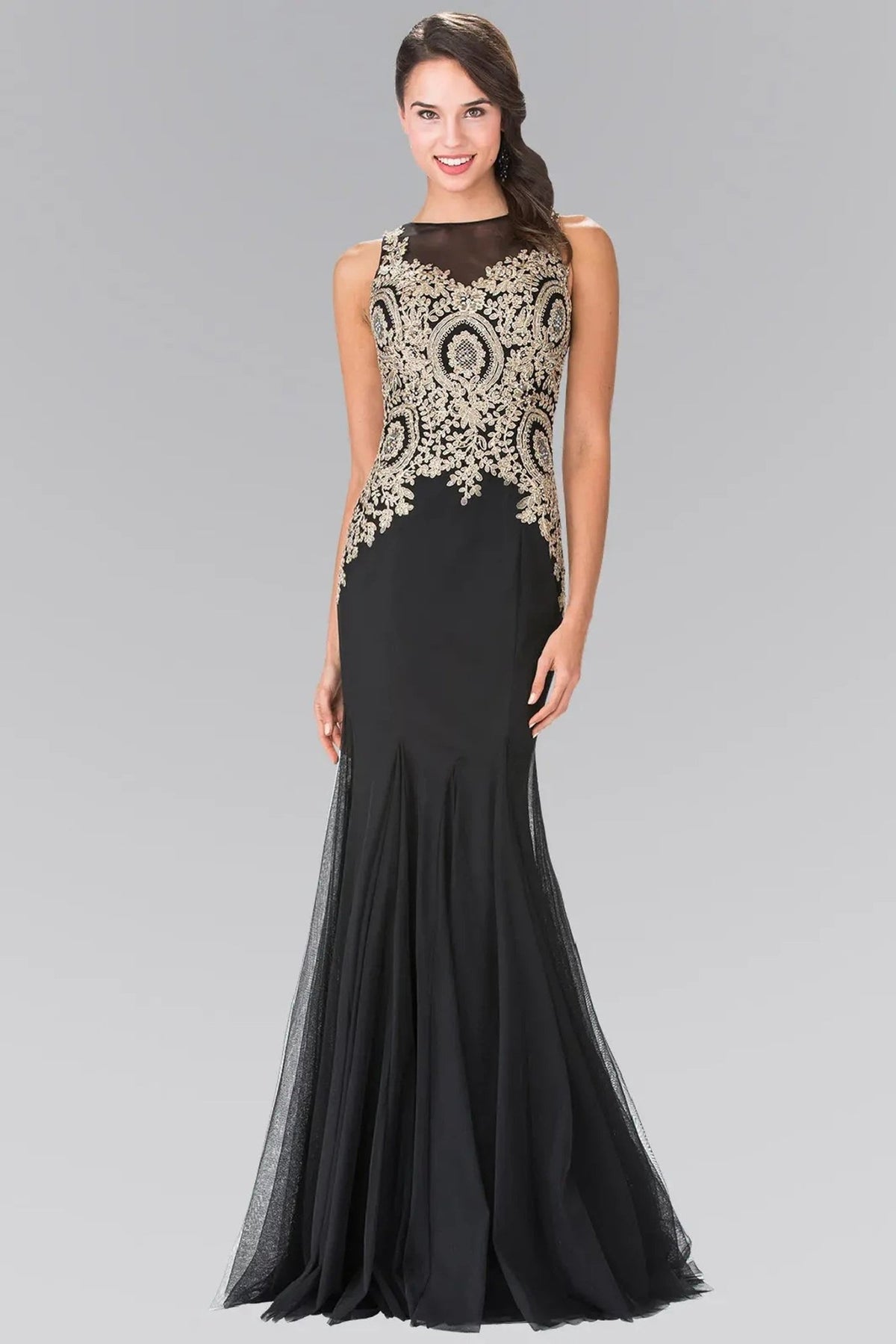Black beading embroidery formal dress detail