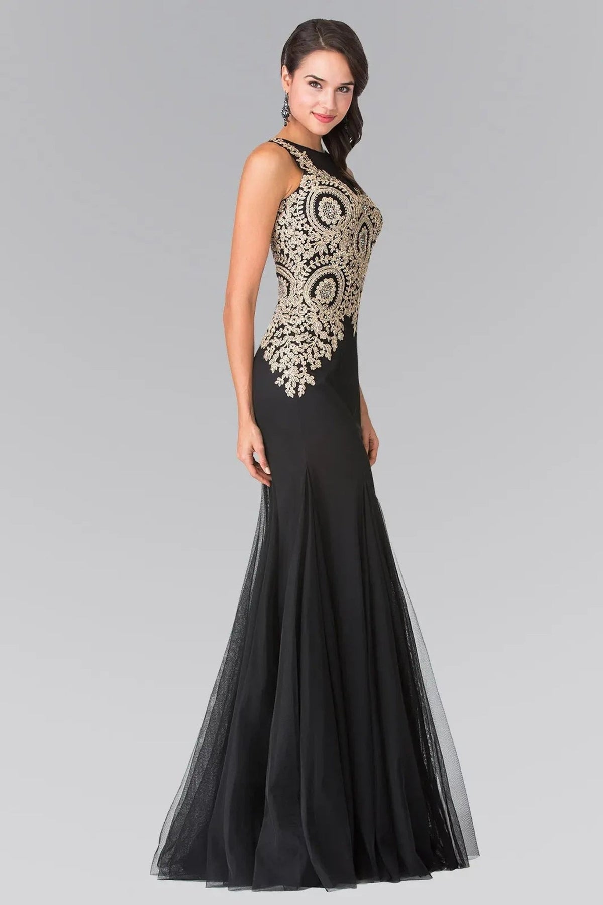 Black beading embroidery formal dress back bodice detail