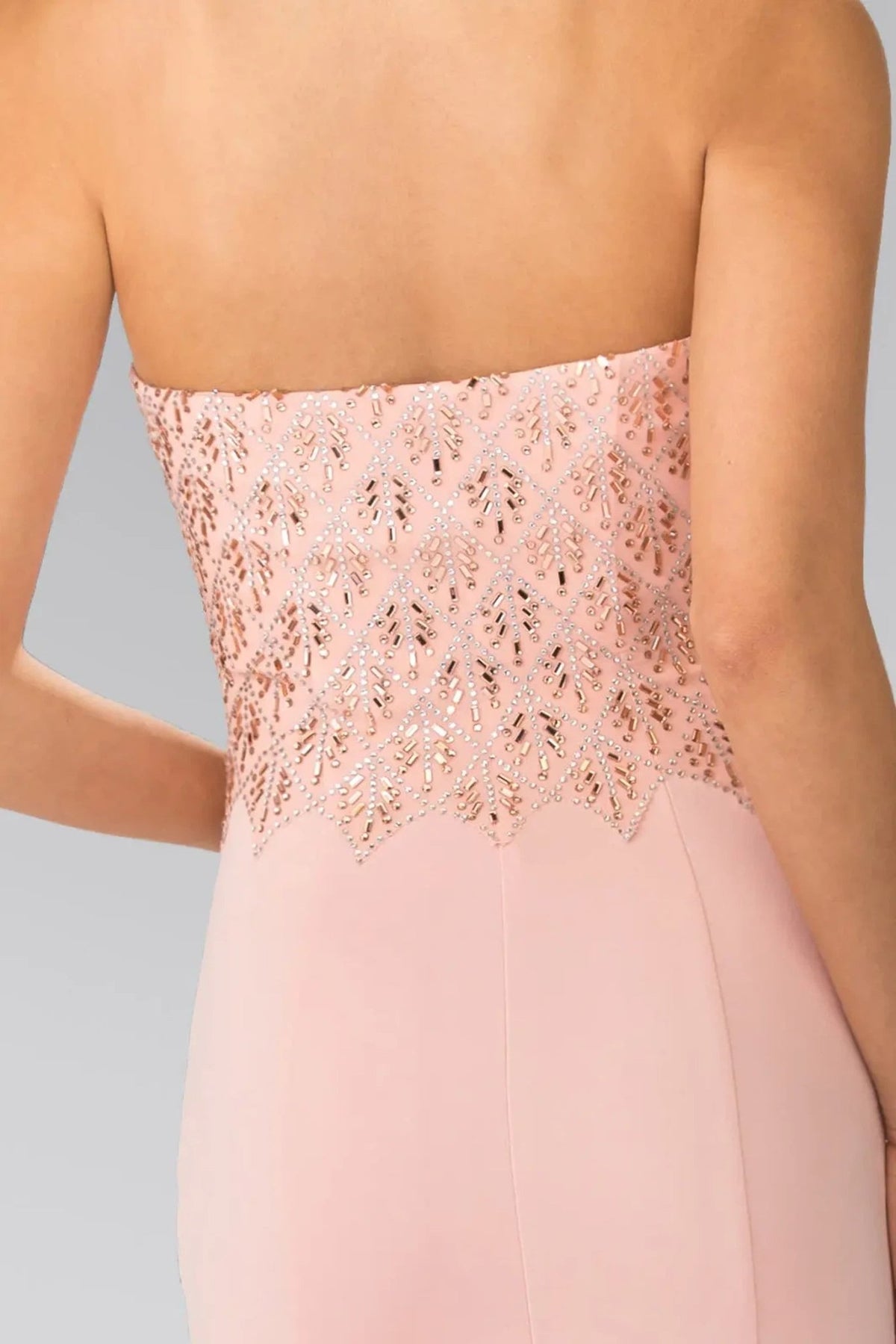 Blush beading formal dress full front view