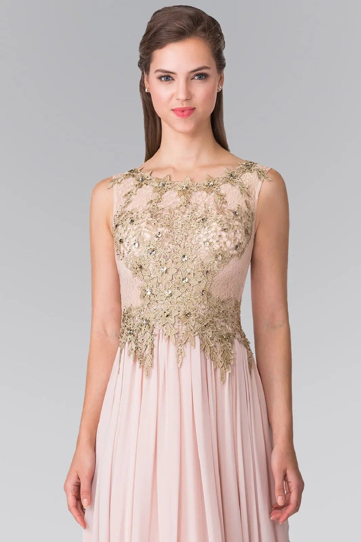 Blush beading 3d detail floral formal dress back bodice detail