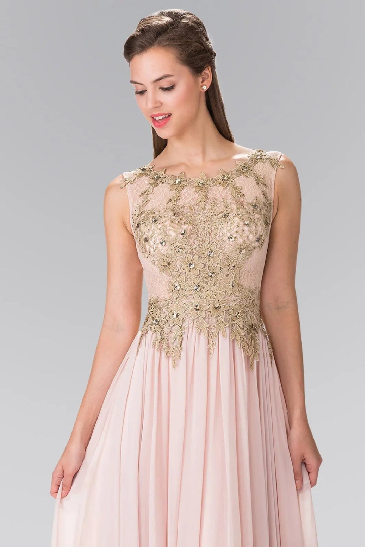 Blush beading 3d detail floral formal dress full back view
