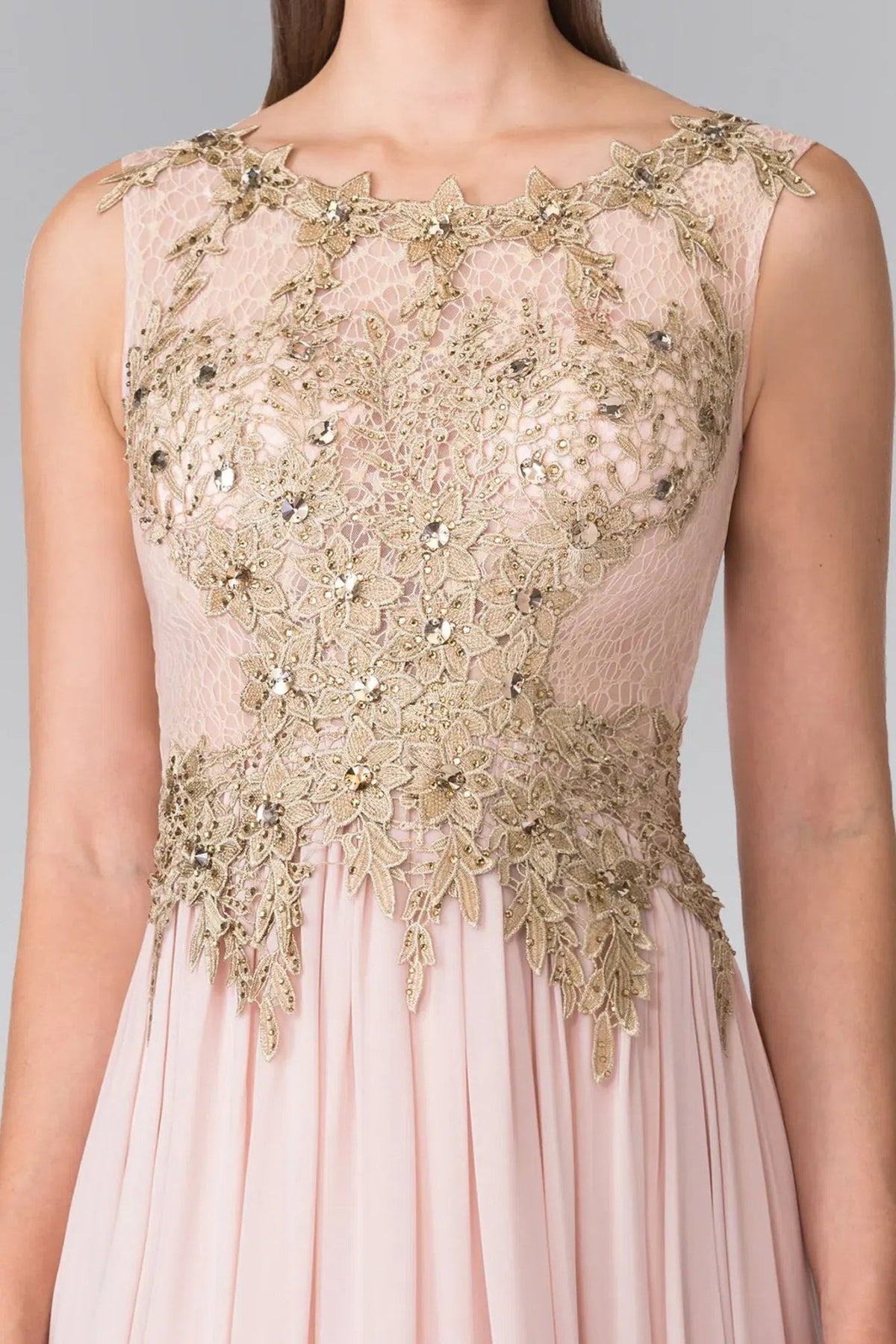 Blush beading 3d detail floral formal dress front bodice view
