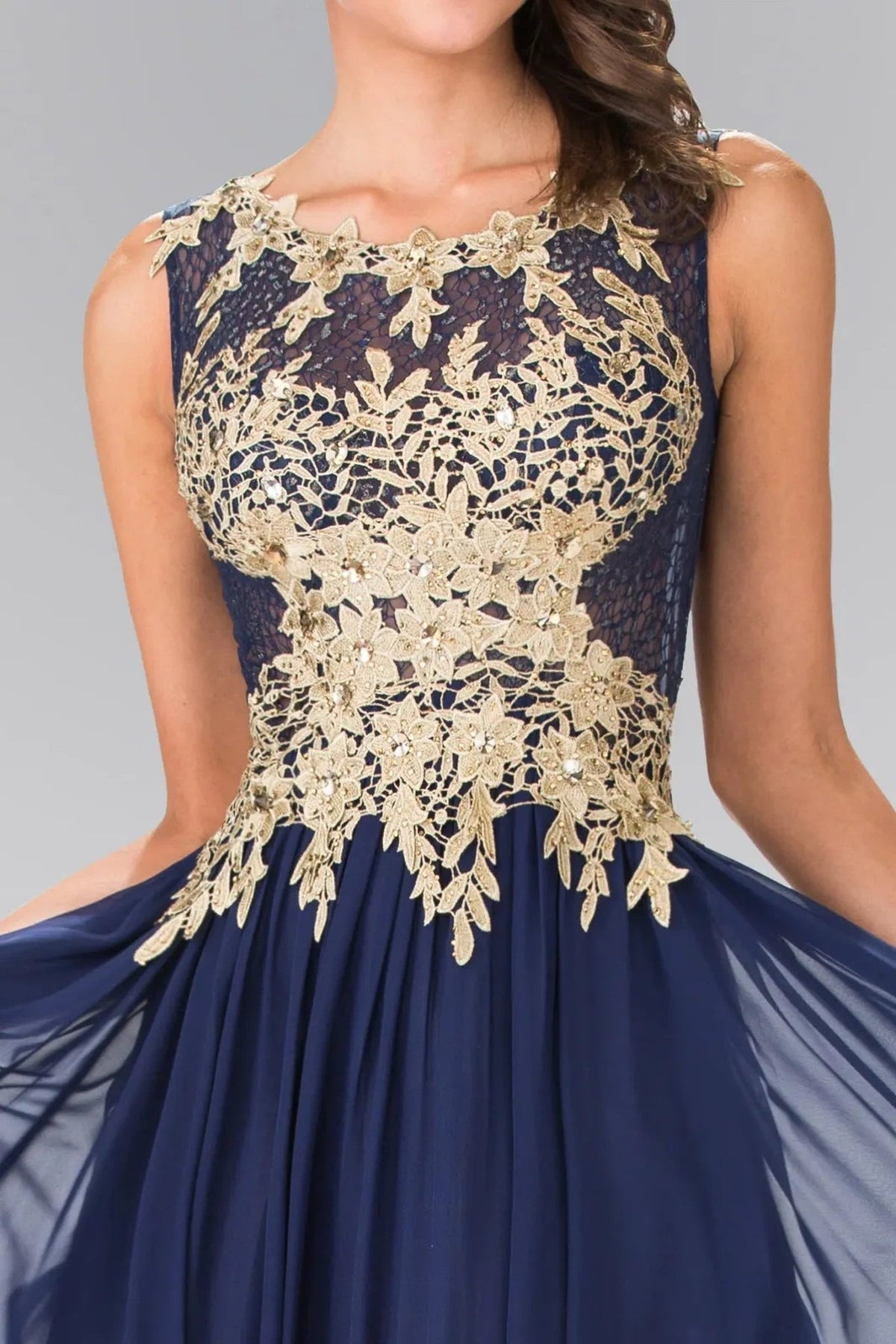 Navy beading 3d detail floral formal dress back bodice detail