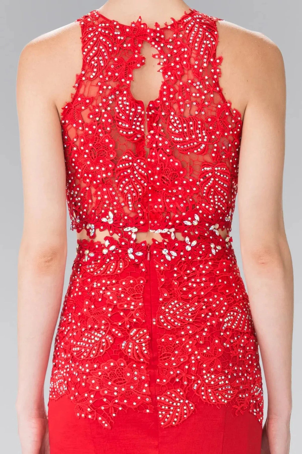 Red prom evening dress mermaid skirt detail