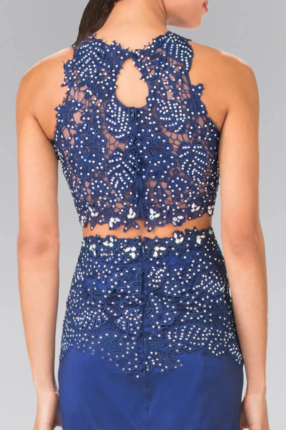 Royal Blue prom evening dress mermaid skirt detail