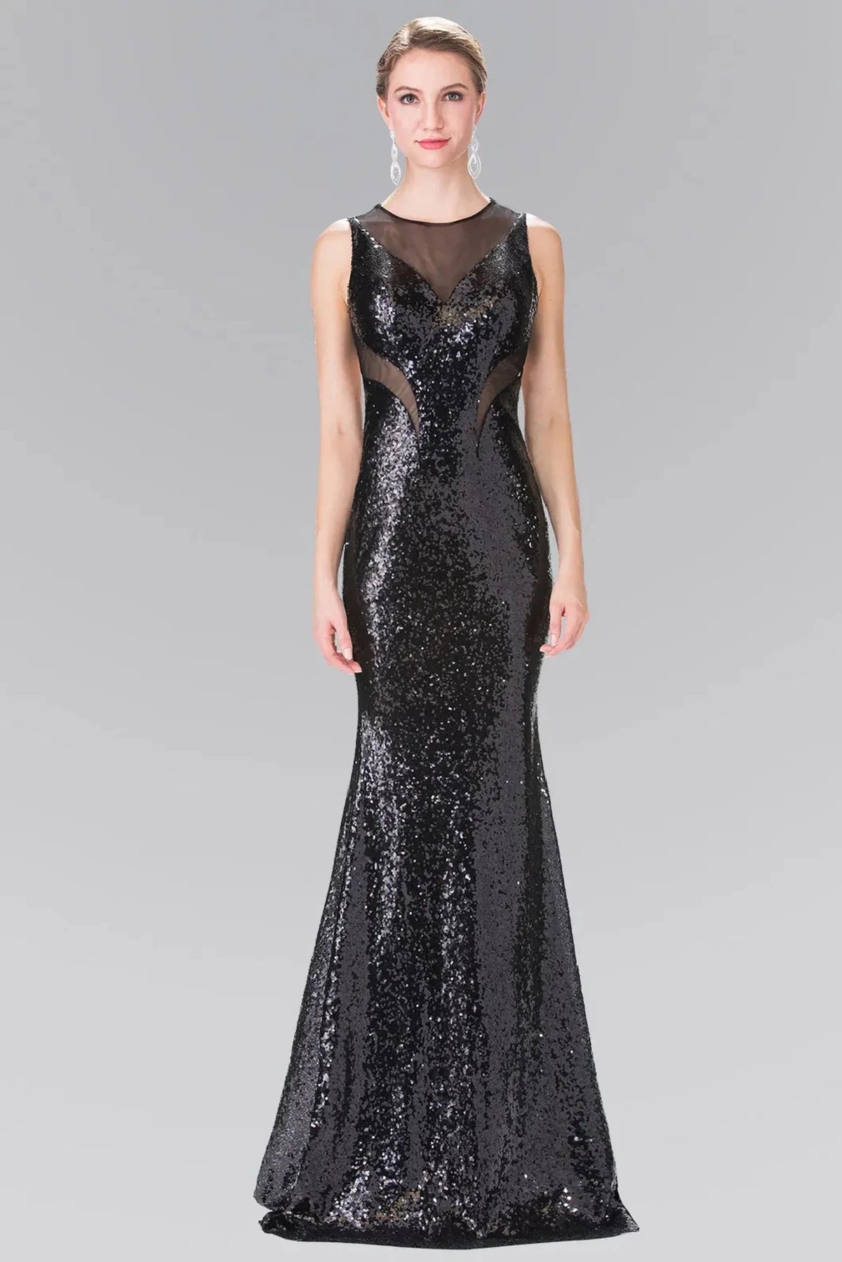 Black sequin prom evening dress full front