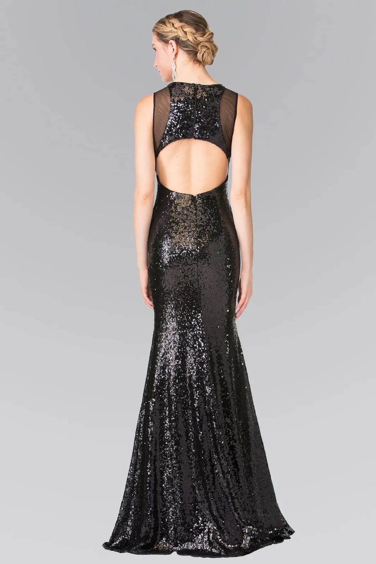Black prom evening dress full back with back detail