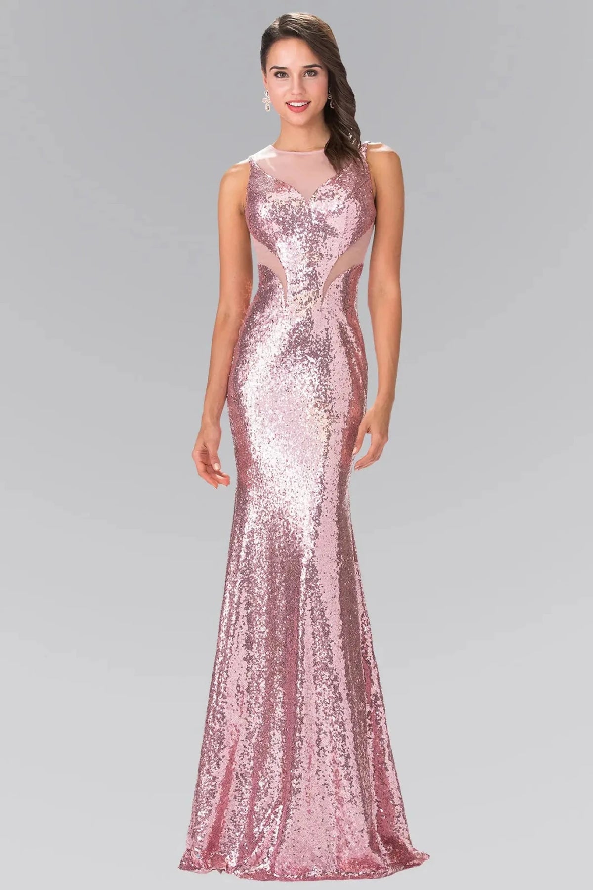 Dusty Rose sequin prom evening dress full front