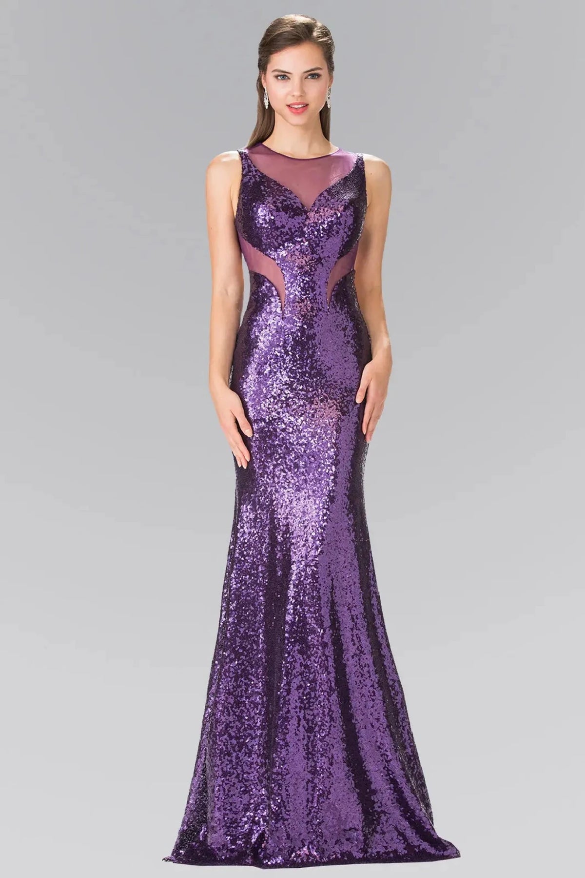 Eggplant sequin prom evening dress full front