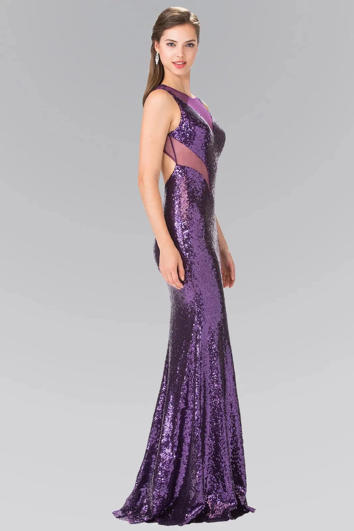 Eggplant prom evening dress full back with back detail