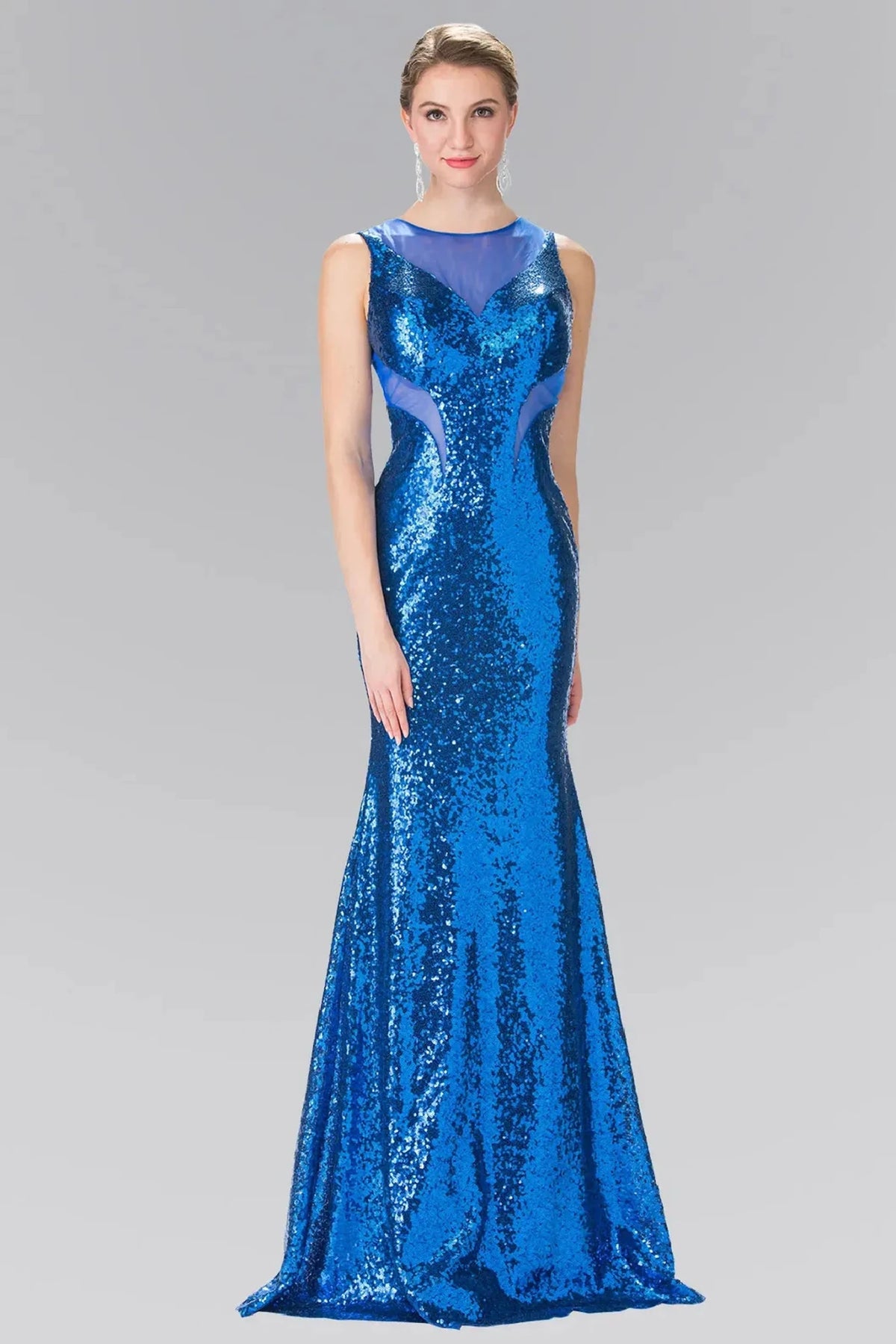 Royal Blue sequin prom evening dress full front