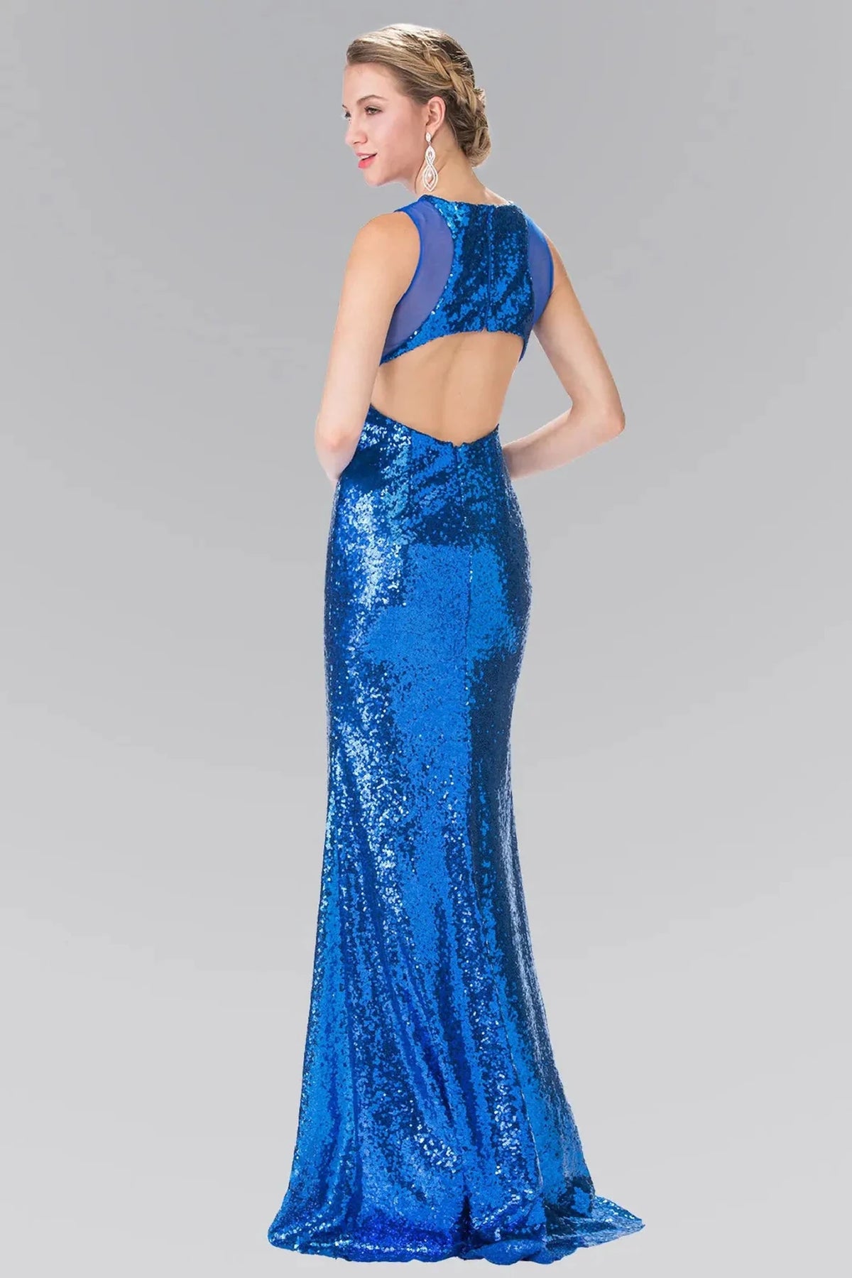 Royal Blue prom evening dress full back with back detail