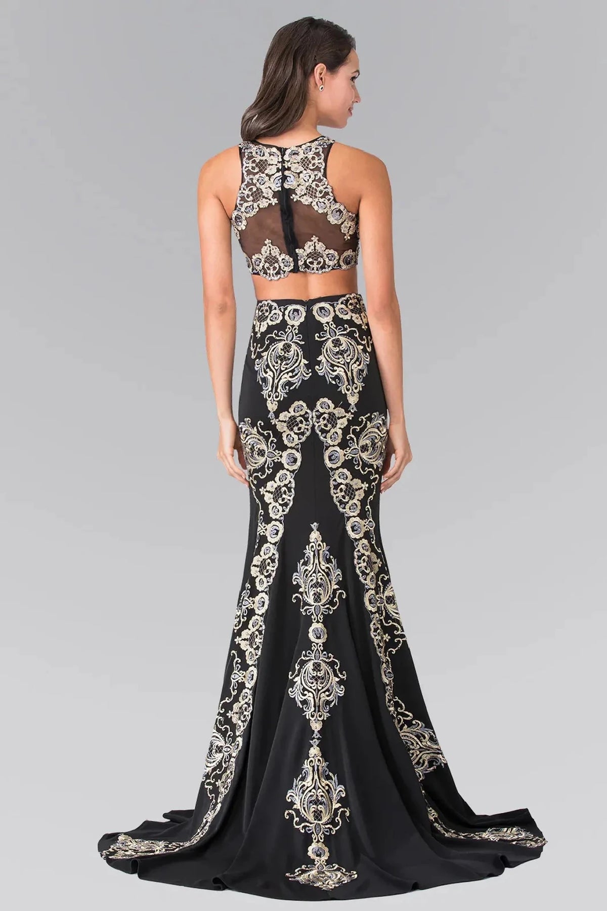 Black prom evening dress full back with sheer back