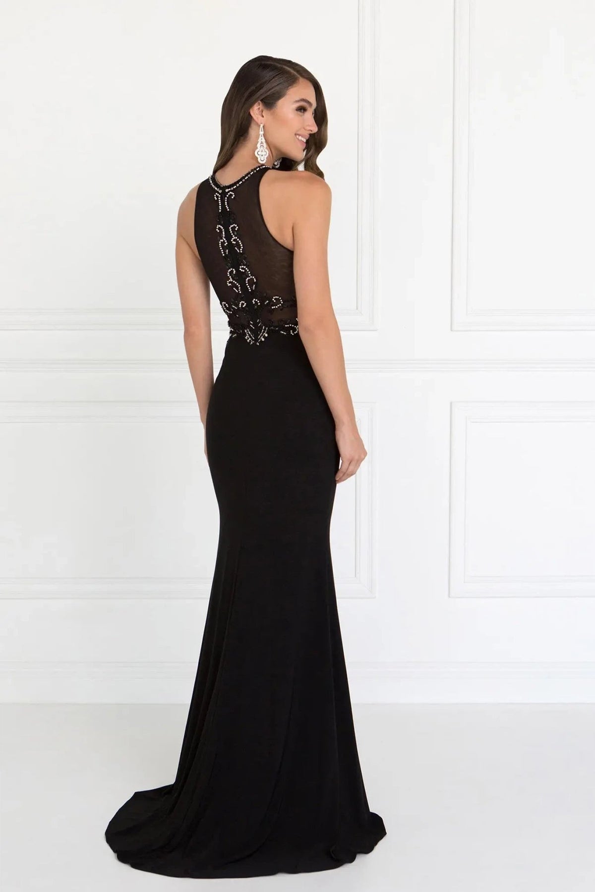 Black beading embellished formal dress back bodice detail