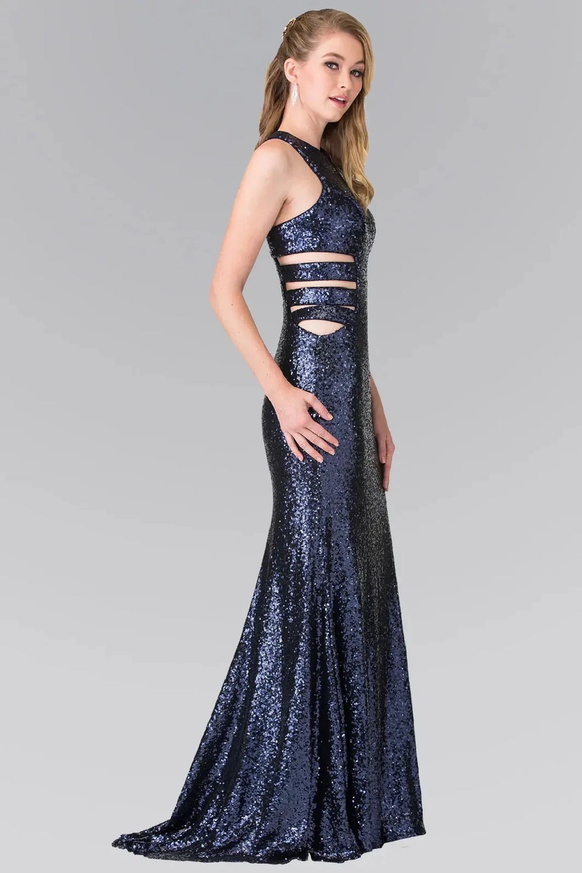 Navy prom evening dress full back with back detail