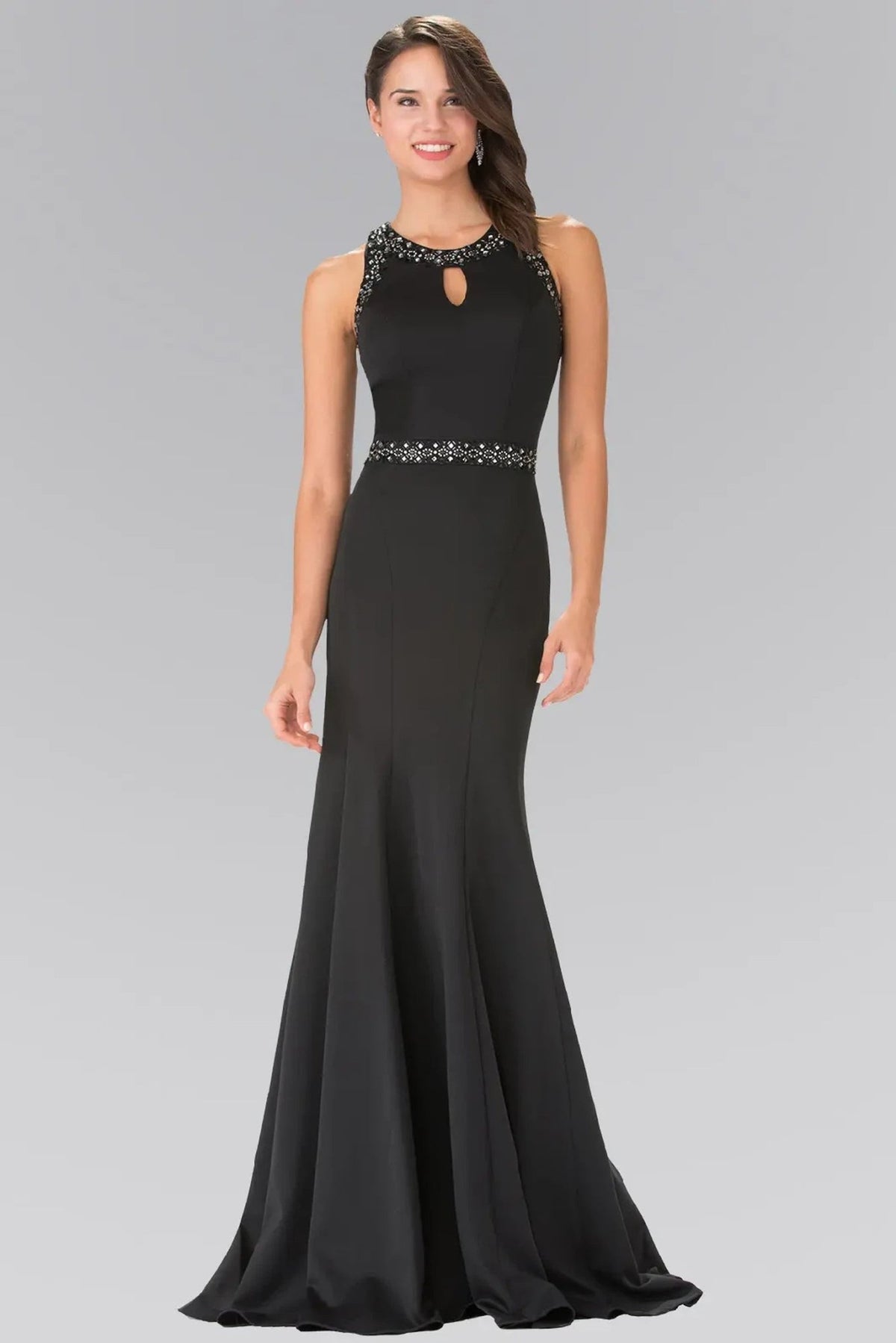 Black beading formal dress detail