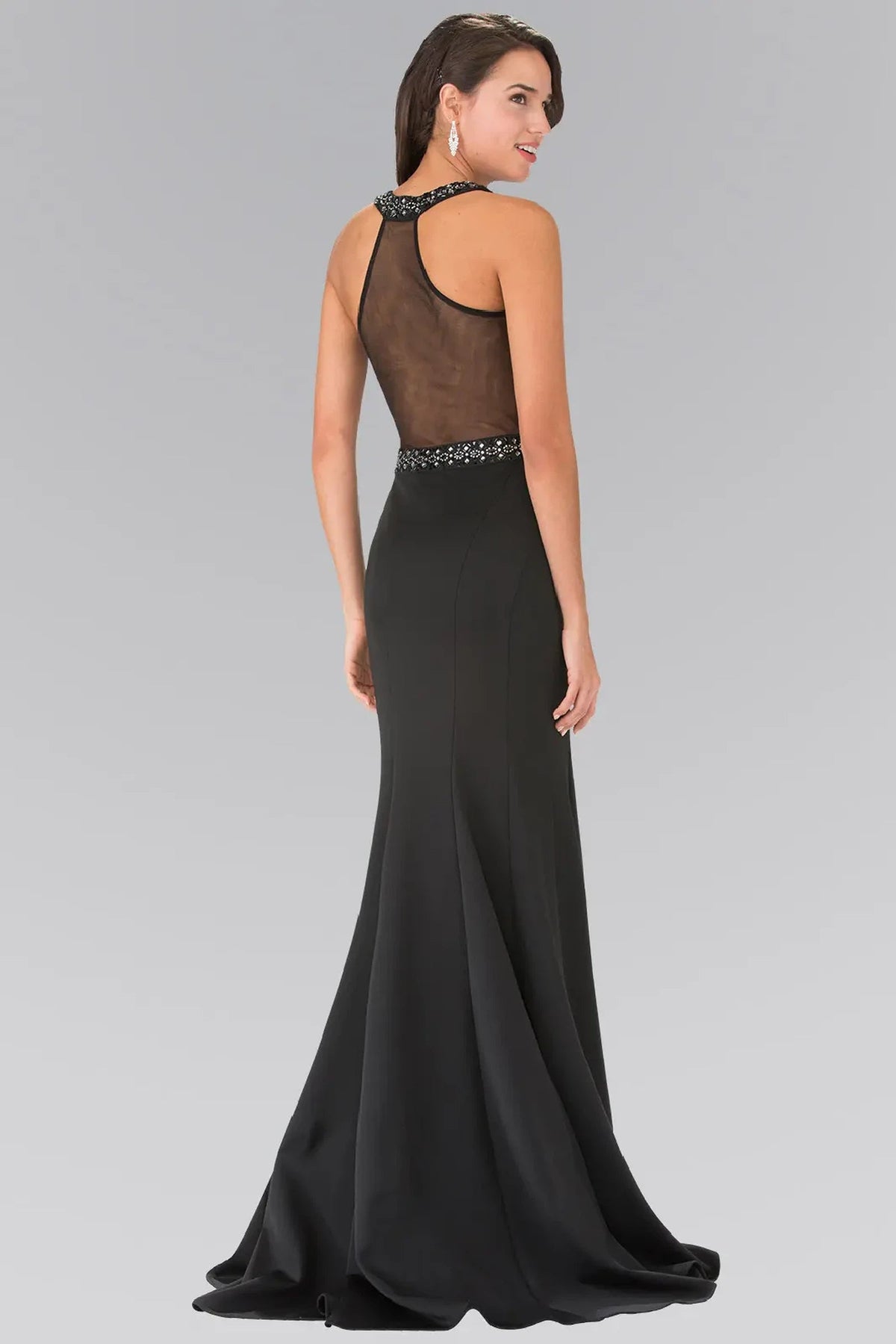 Black beading formal dress full front view