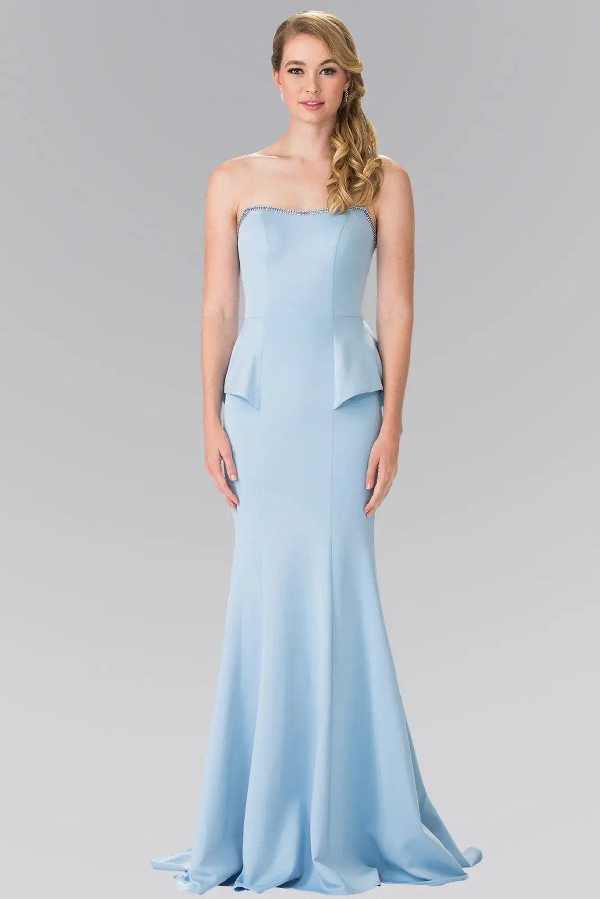 Blue embellished formal dress skirt detail