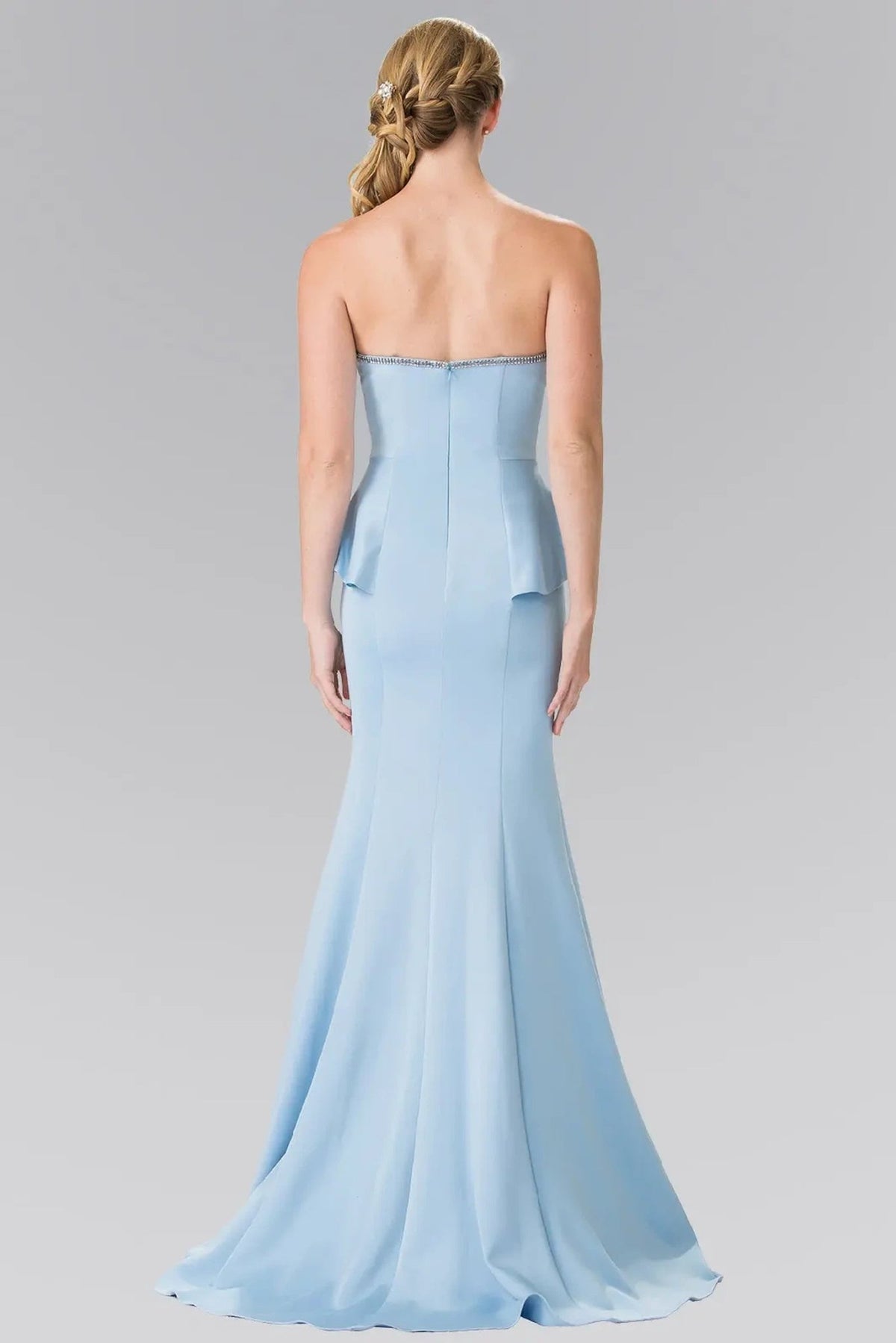 Blue embellished formal dress full back view