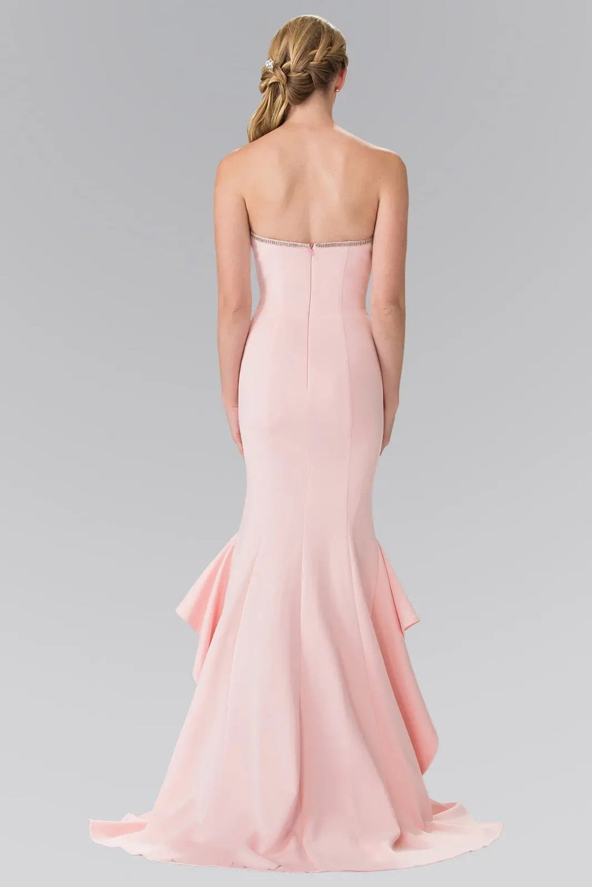 Blush beading embellished formal dress front bodice view