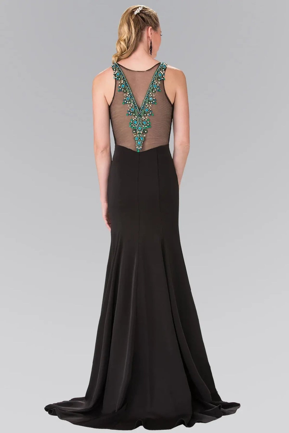 Black beading embellished formal dress side detail
