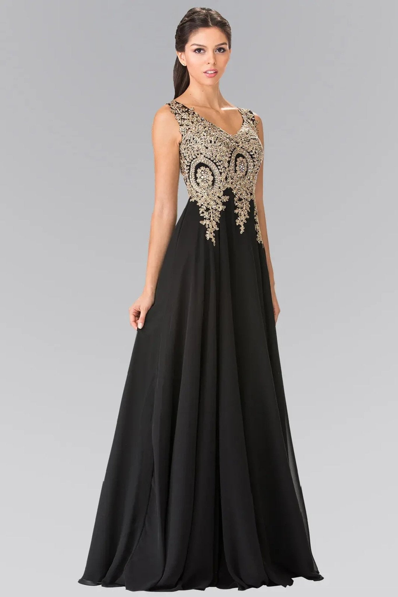 Black beading embroidery formal dress detail