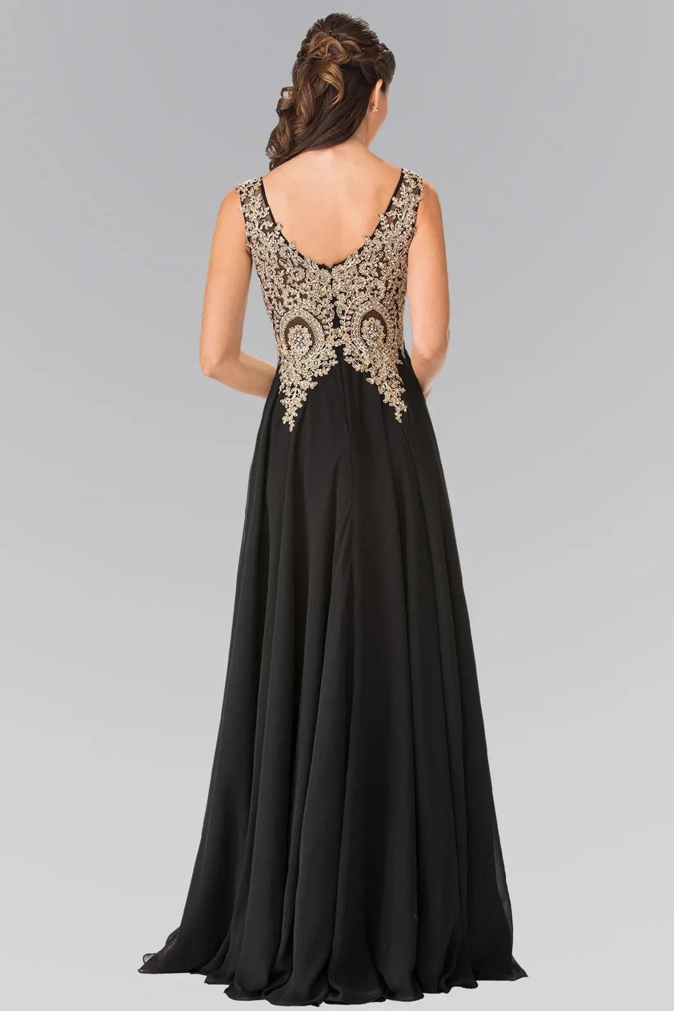 Black beading embroidery formal dress full back view