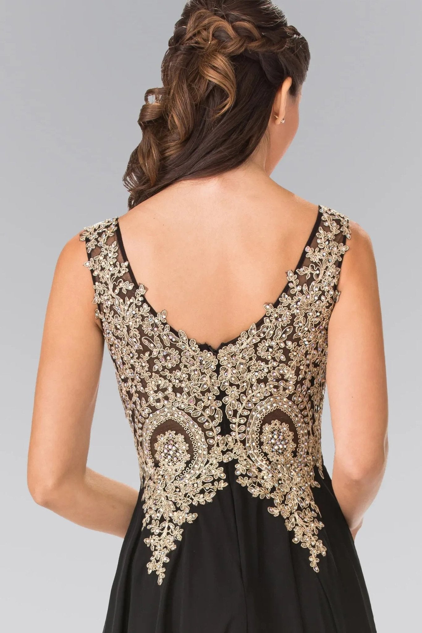 Black beading embroidery formal dress full front view