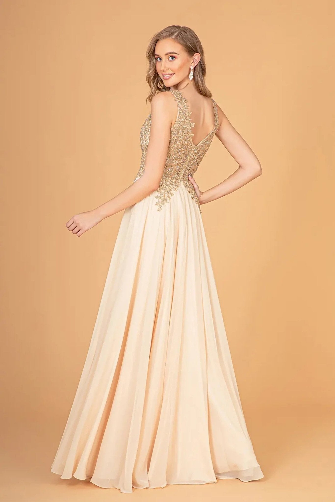 Champagne beading embroidery formal dress side detail