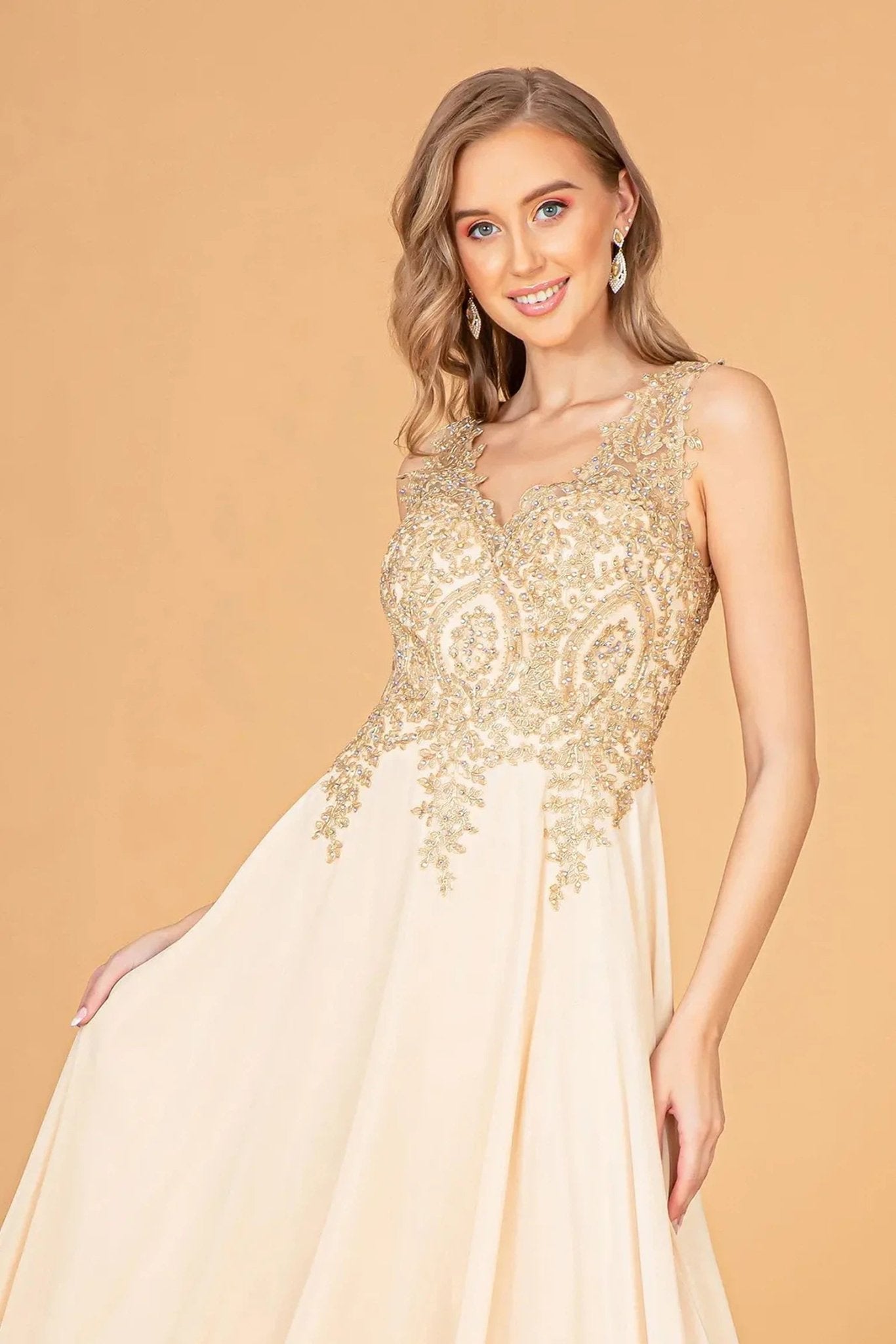 Champagne beading embroidery formal dress detail