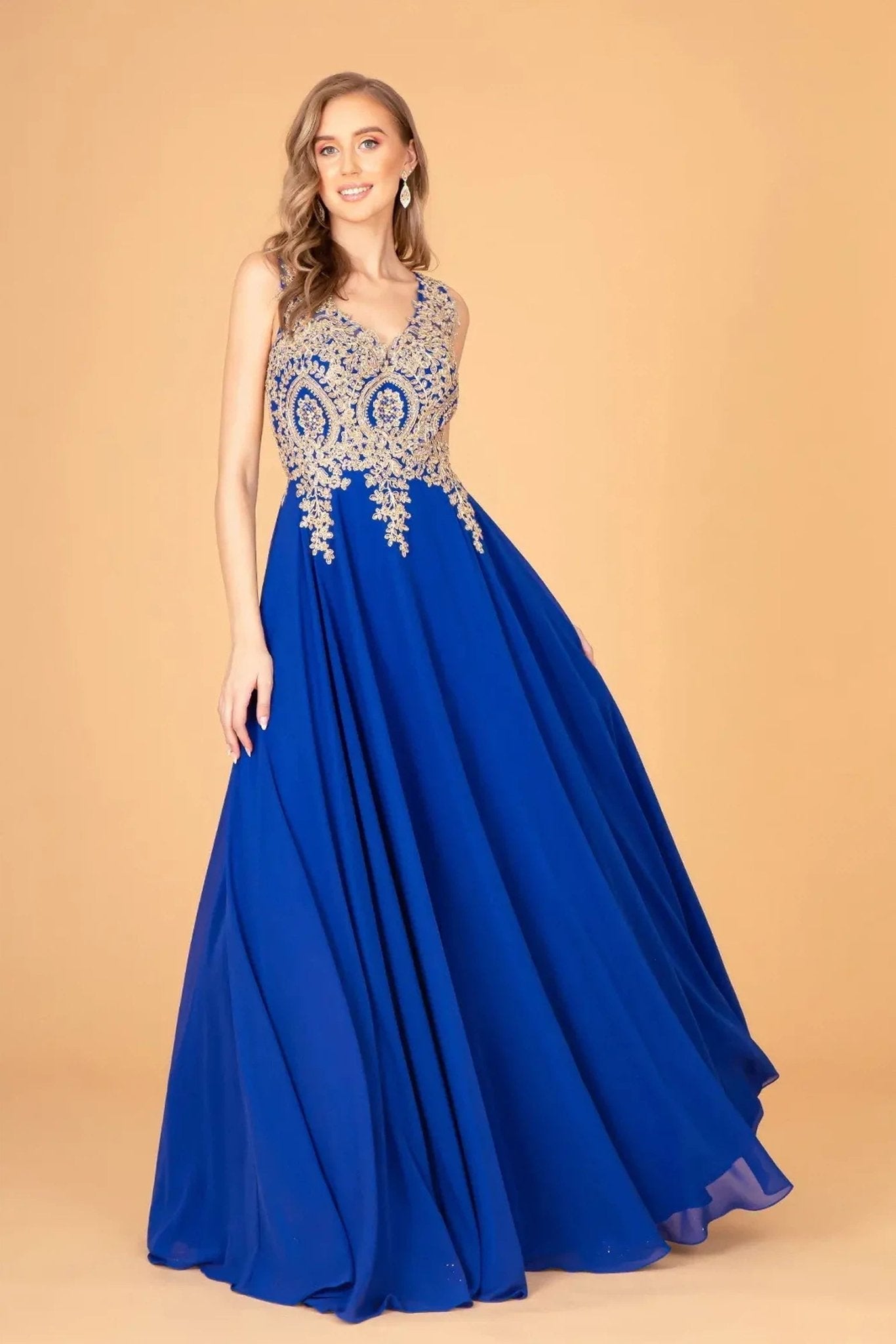 Royal Blue beading embroidery formal dress detail
