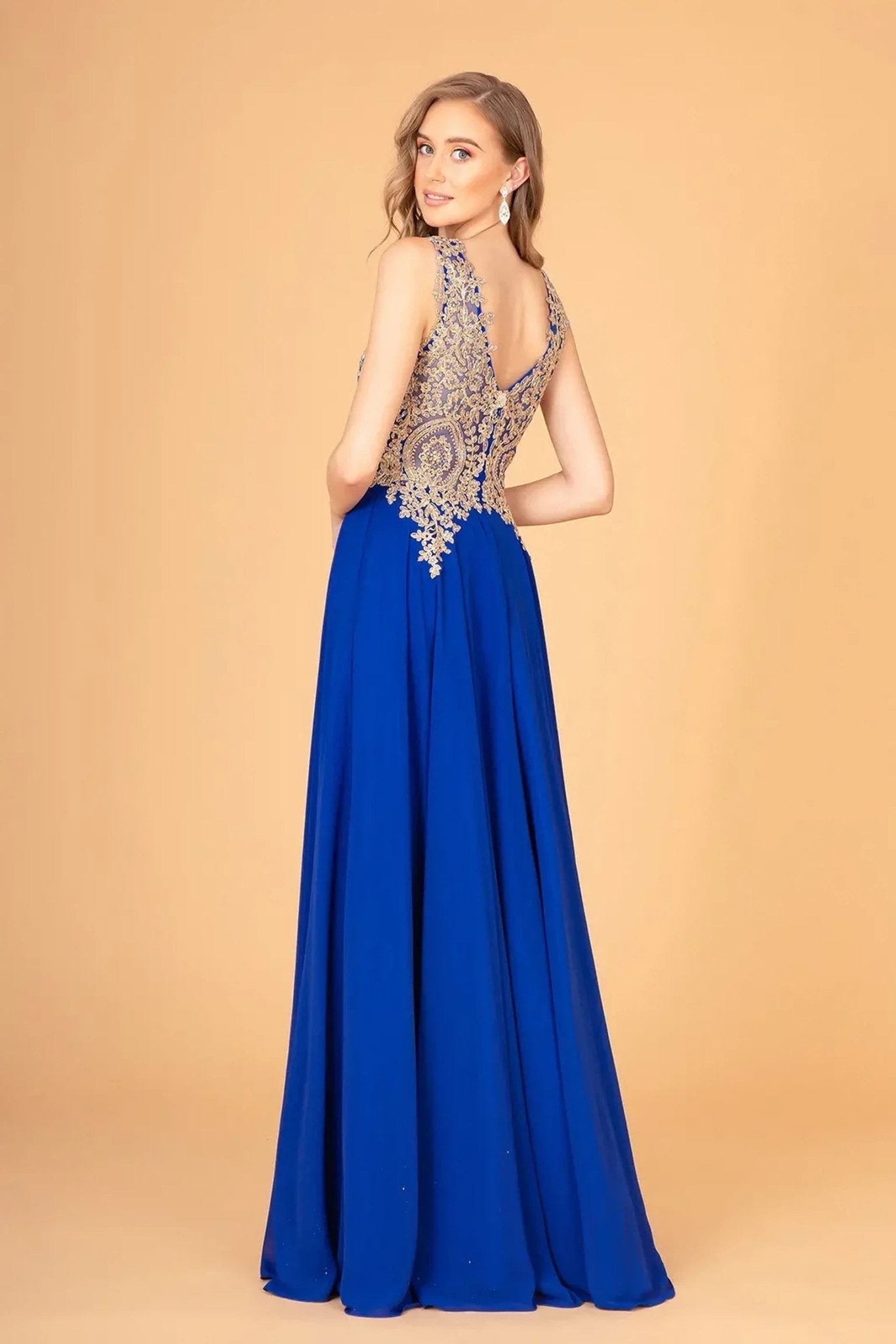 Royal Blue beading embroidery formal dress full back view